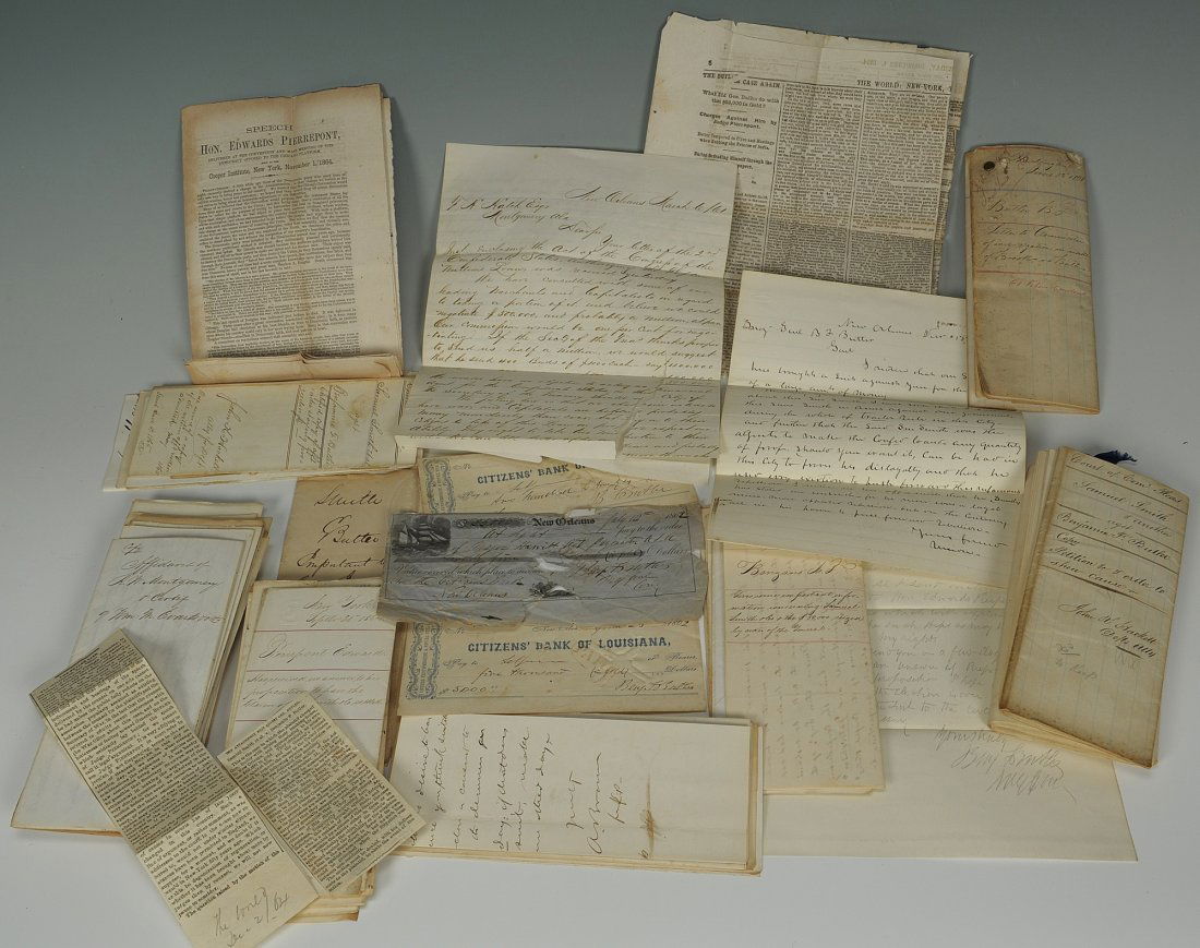 General Benjamin Butler archive relating to confisc: Significant Civil War era archive relating to the seizure of $60,000 gold from Samuel Smith & Co. of New Orleans in May of 1862 by Union General Benjamin Butler. Includes letters, document evidence, a