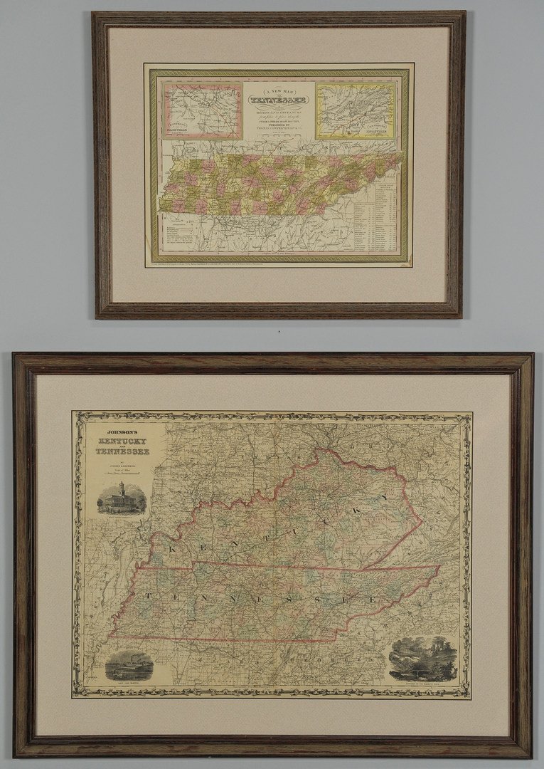 Two Tennessee Maps: 1st item: Johnson's map of Kentucky and Tennessee by Johnson and Browning, undated, showing counties, with pictorial vignettes in three corners of Mammoth Cave, Kentucky, the Navy Yard in Memphis, and