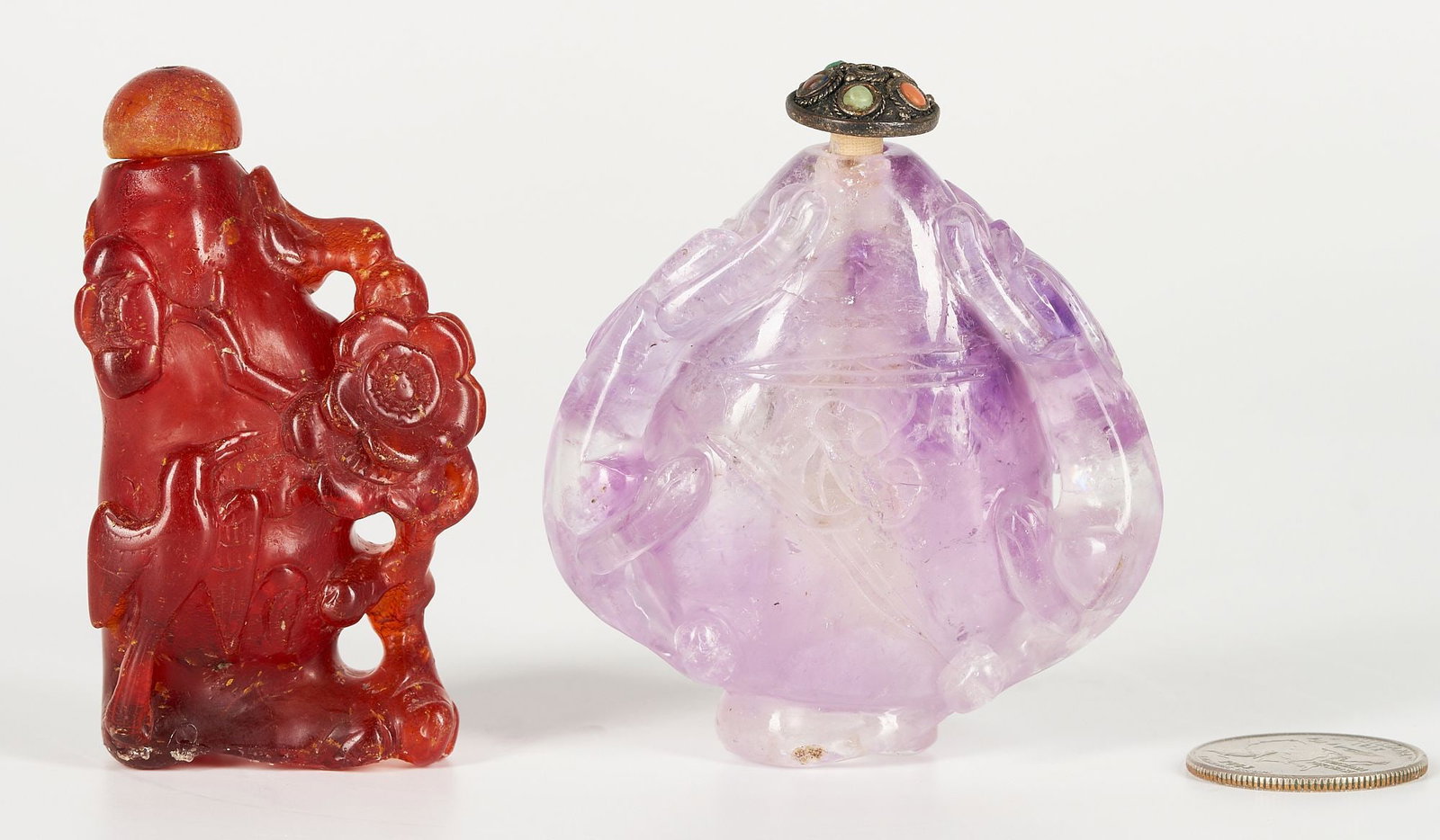2 Chinese Snuff Bottles, Amethyst & Amber (1 of 8)