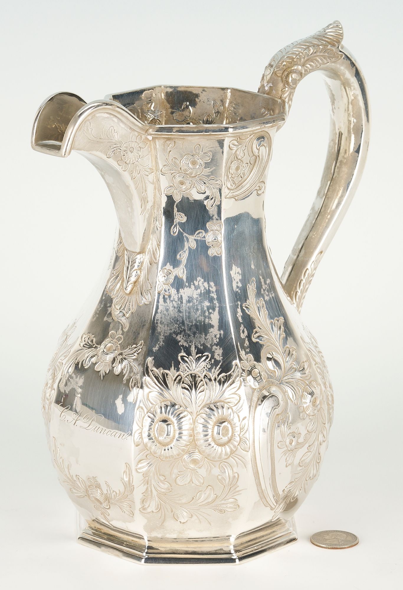 19th c. Coin Silver Water Pitcher, Octagonal Form, SC History (1 of 10)
