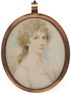 Documented Robert Field Miniature Portrait of Henrietta Marie Hemsley Earle: Portrait miniature by Robert Field (1769 - 1819) depicting Henrietta Maria Hemsley Earle (1779 - 1821) of Maryland, signed lower left R. F. and dated 1799. Henrietta Earle was the wife of Thomas