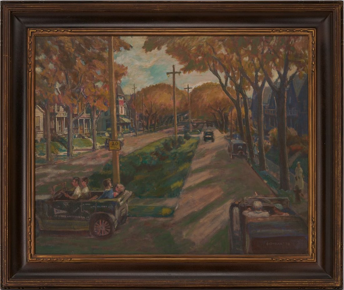 Large Gerrit V. Sinclair Regionalist Oil Painting, Youth of the Town (1 of 17)