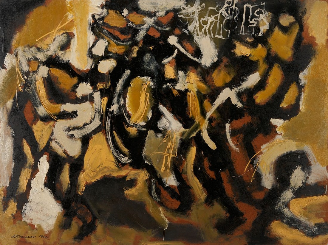 Large Sterling Strauser Modernist O/B Painting, Garage Band (1 of 10)