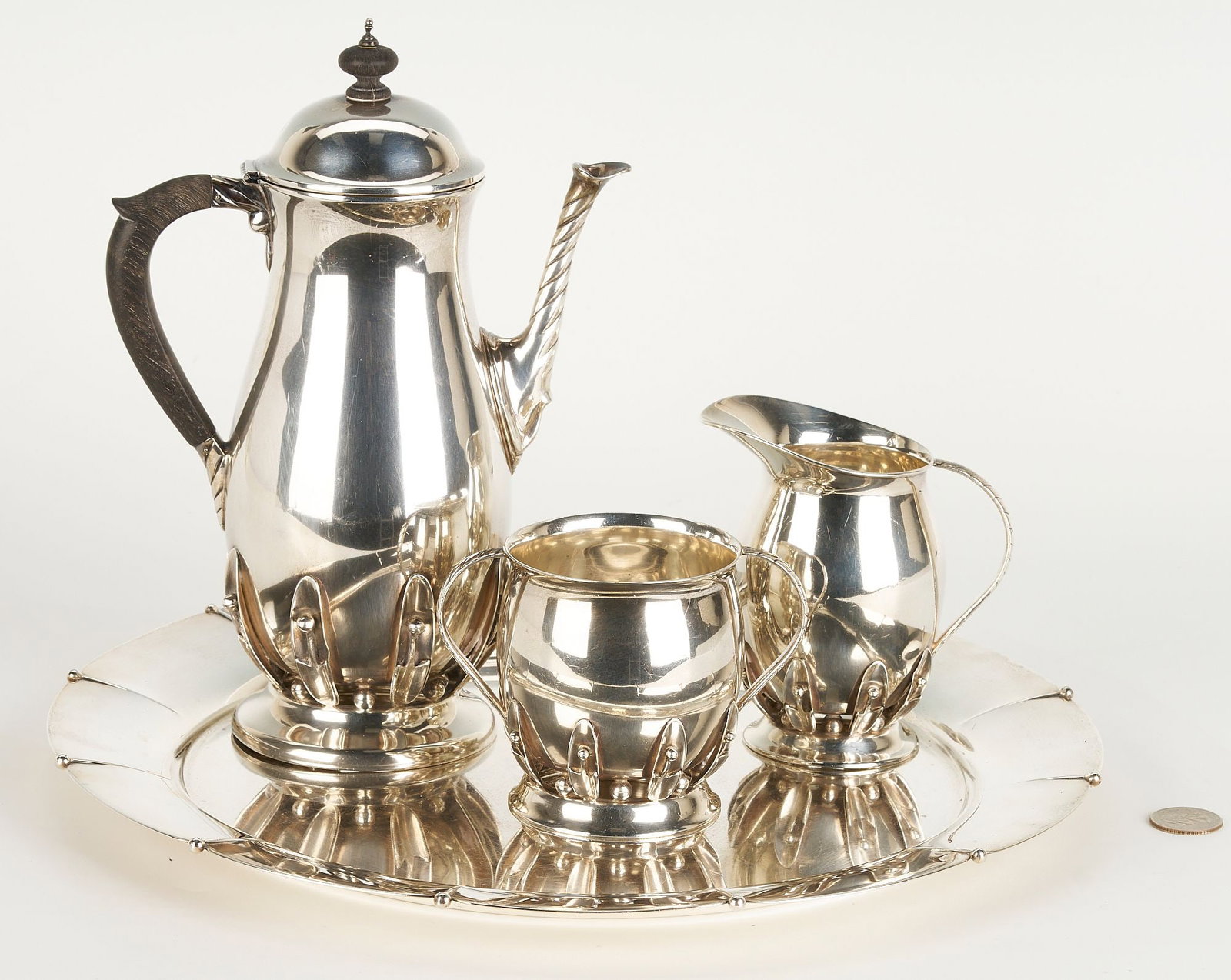 4 pcs. Sterling Silver Danish Modern Style Tea Set (1 of 20)