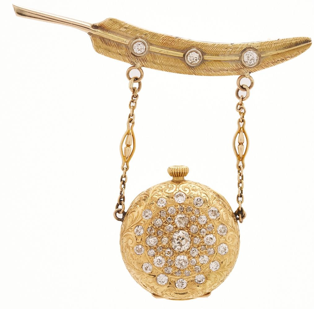 Gold & Diamond Pocket Watch Brooch (1 of 10)