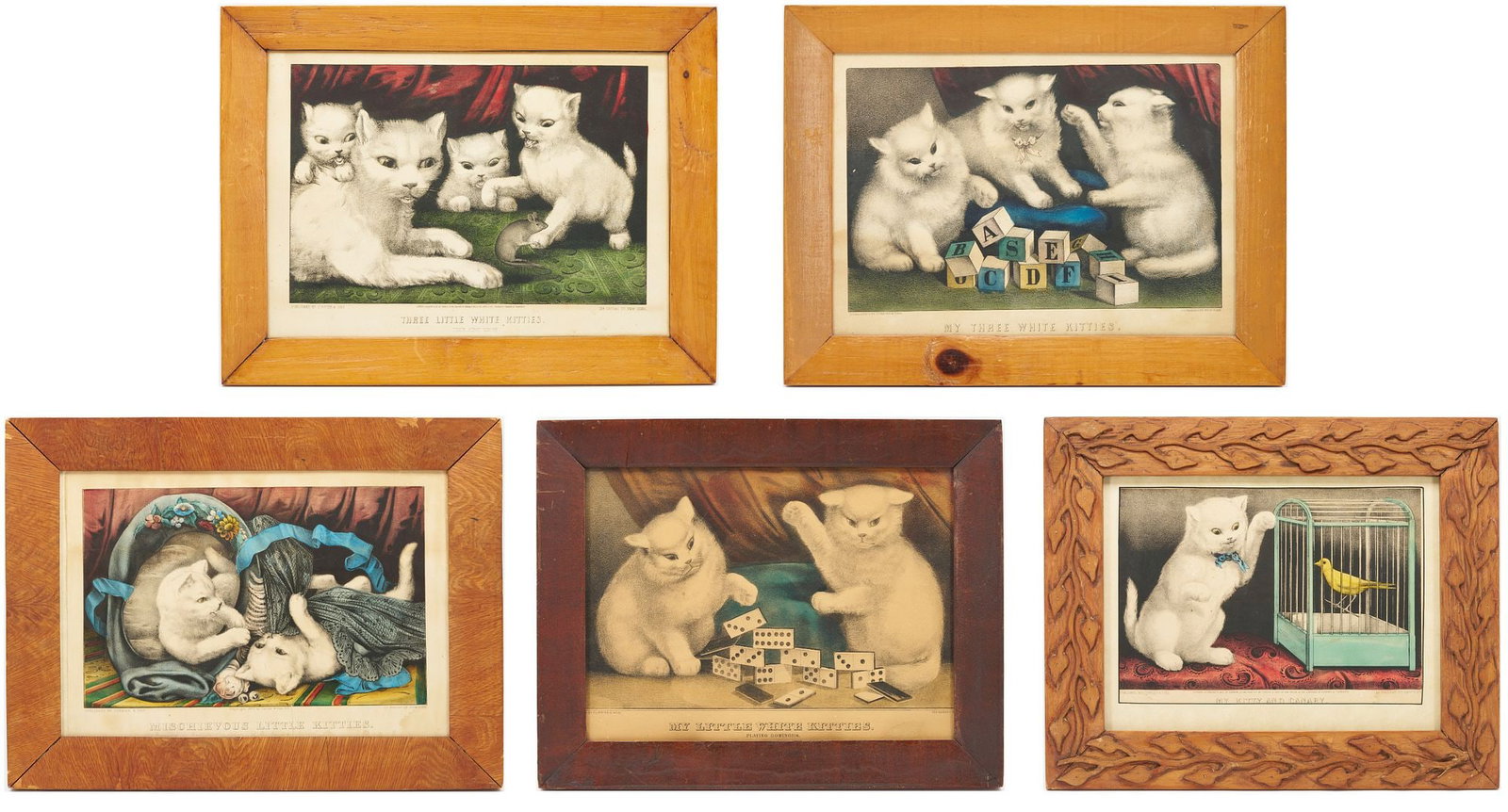 5 Framed Currier & Ives Kitten Lithographs (1 of 20)