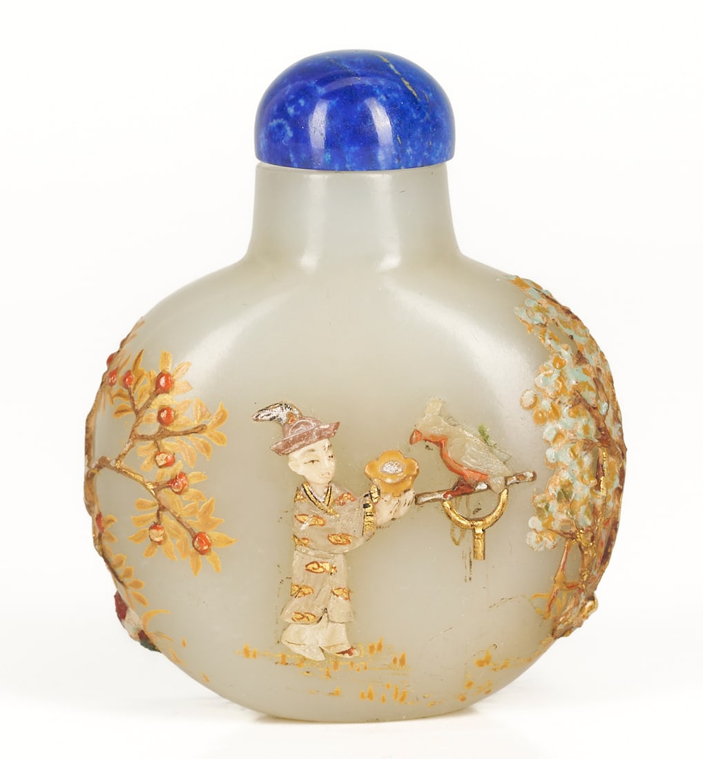 Japanese Embellished Chinese White Jade Snuff Bottle