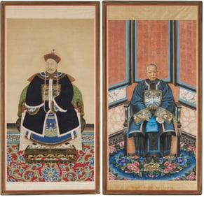 Pair Qing Chinese Ancestor Portraits