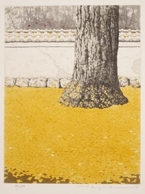 Large Tanaka Ryohei Color Etching, Gingko Carpet