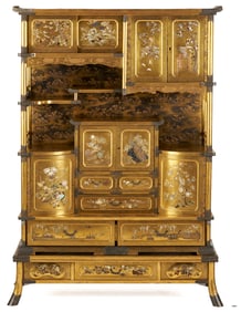 Japanese Meiji Shibayama Style Lacquered & Inlaid Shodana Cabinet