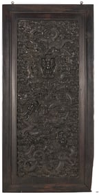 Large Qing Chinese Imperial Dragon Relief Carved Door
