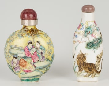 2 Chinese Famille Rose Snuff Bottles, incl. Relief Molded