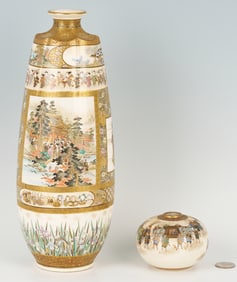 2 Japanese Meiji Satsuma Porcelain Vases