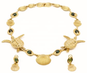 Andre Harvey 18K Sea Turtle Necklace & Earrings