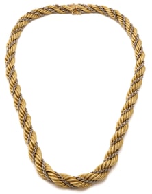 Ladies' Italian 18K Gold 19" Two Tone Rope Chain Necklace