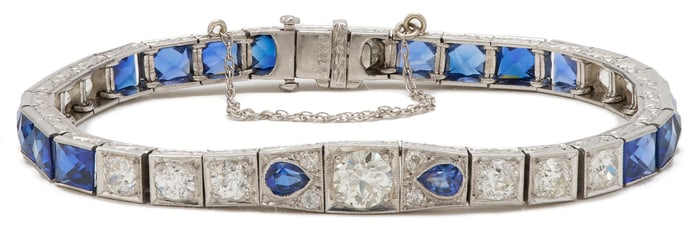 Ladies' Antique Platinum Sapphire & Diamond Bracelet