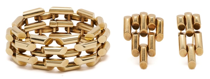 Three pcs. 14K Gold Jewelry, Bracelet and 2 Brooches