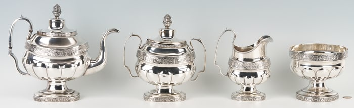 Federal NY Coin Silver Tea Set, 4 pcs