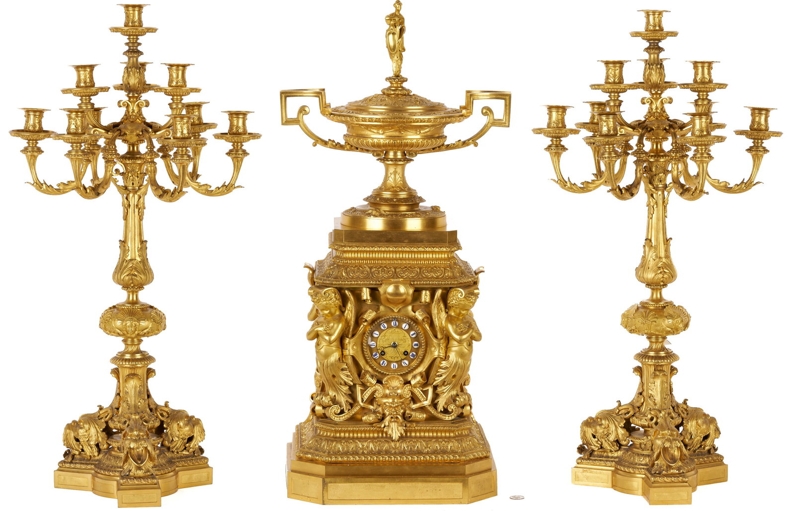 French Renaissance Style Ormolu Clock and Garniture (1 of 20)