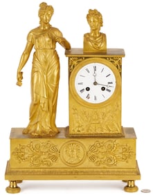 French Empire Marti et Cie Gilt Bronze Figural Mantel Clock