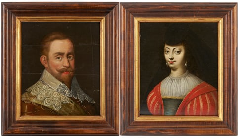 Pr. 17th c. European Pendant Portraits, Gustavus Adolphus & Maria Eleonora
