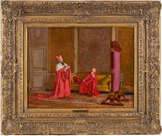 Jehan Georges Vibert O/C Painting, Preening Cardinal
