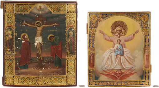 2 Eastern Orthodox Icons, Lamentation and Otechestvo
