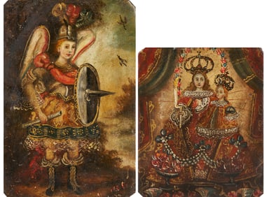 2 Spanish Colonial Cuzco School Paintings on Metal