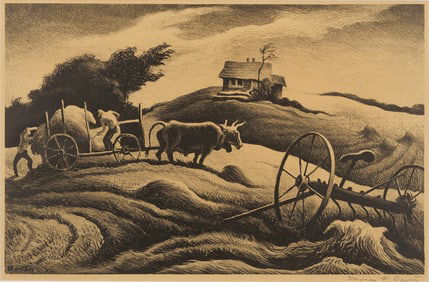 Scarce Thomas Hart Benton Signed Lithograph, New England Farm
