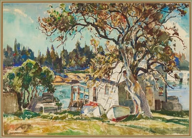 William Lester Stevens Double Sided W/C River and Snow Landscape