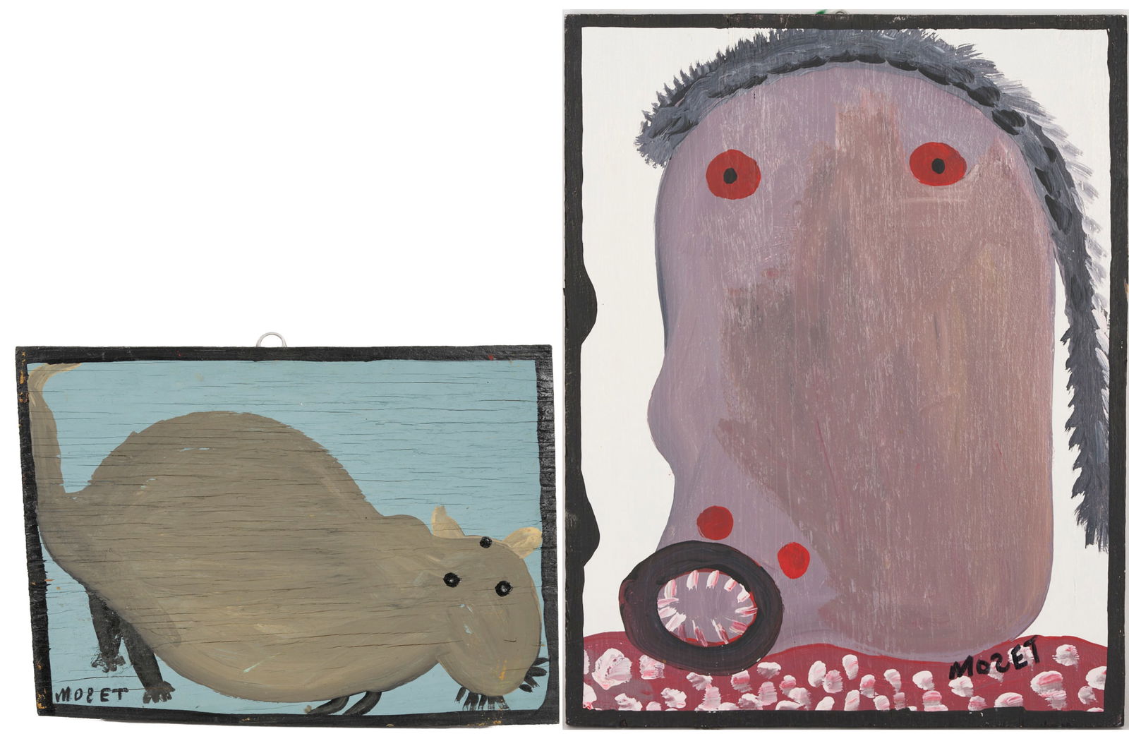 2 Mose Tolliver Folk Art Paintings - Rat & Tire Mouth Face (1 of 18)