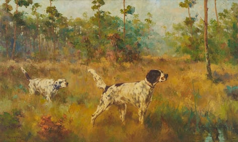 Percival Rosseau O/C Hunting Dog Scene, Carolina Pines