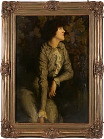 John Alberts O/C Portrait of Woman in Striped Dress, Kentucky Interest