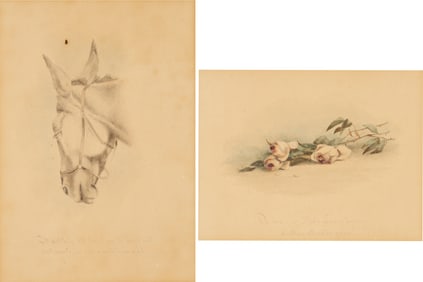 2 Maria Howard Weeden Watercolors, Mule and Flowers