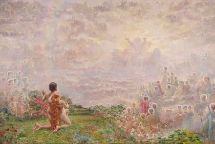 Monumental Carl Gutherz O/C Religious Painting, Evening of the Sixth Day