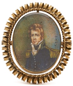 Ralph Earl Andrew Jackson Portrait Miniature w/ 14K Brooch & Lock of Hair