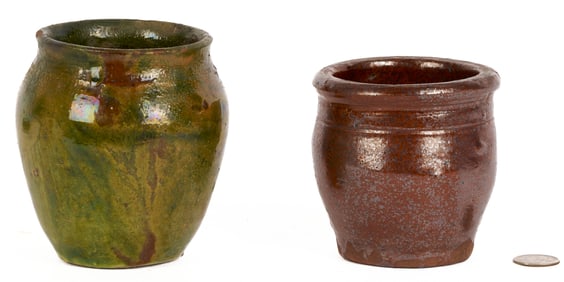 2 East TN Earthenware Cream Pots, Attr. Cain Pottery