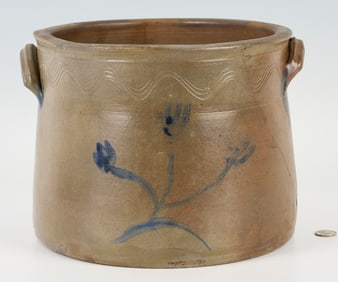 East TN Decker Cobalt Decorated Stoneware Cake Crock