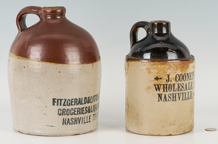Two Nashville Stoneware Pottery Whiskey Jugs