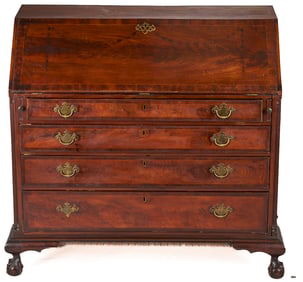 Signed 18th Century American Mahogany Chippendale Desk, ex-Ebenezer Hill