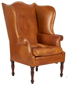 English Sheraton Leather Wingback Chair