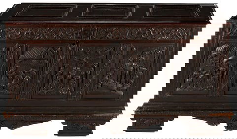 Continental Carved Cassone on Frame, Religious Motifs