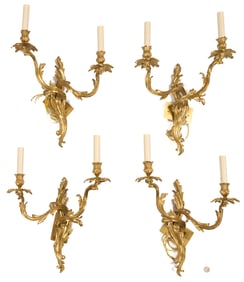 2 Pairs Rococo-style Gilt Bronze Sconces