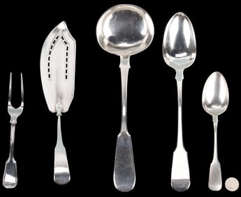 5 European Sterling Silver Serving Items, Russia & England