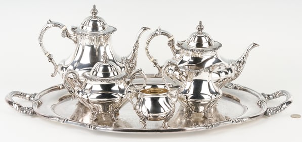 Reed & Barton Sterling Tea Set and Tray; plus Danish Creamer