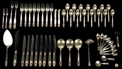 Georg Jensen Sterling Acorn Pattern Flatware, 54 Pcs.