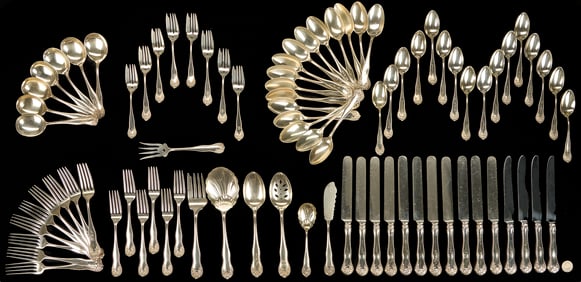 84 Pcs Gorham Lancaster Rose Sterling Silver Flatware