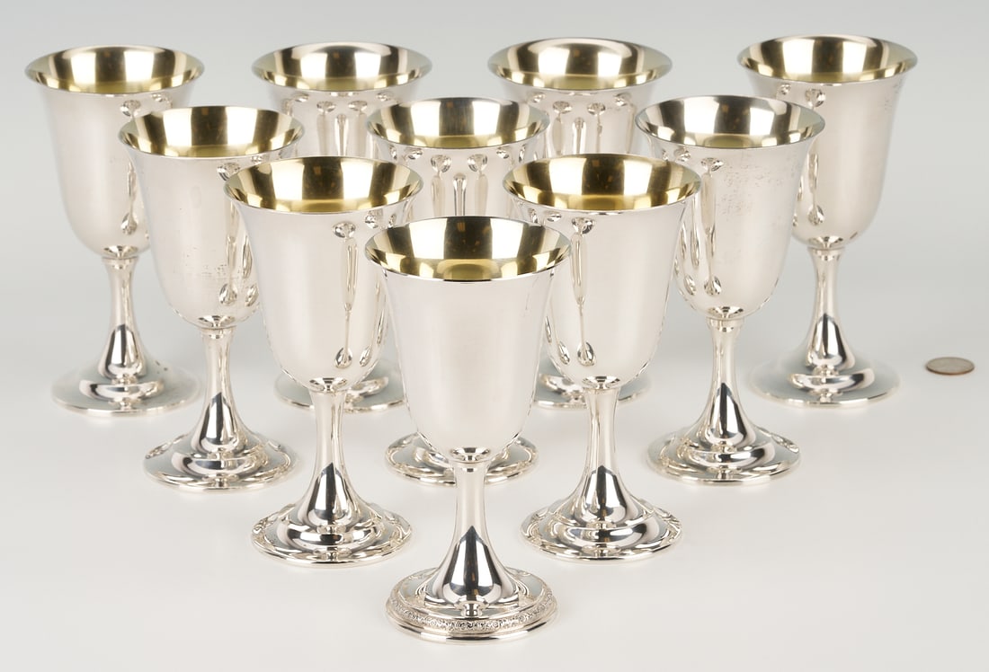 10 International Sterling Water Goblets, 6 1/2" (1 of 9)