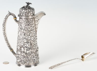 Kirk Repousse Sterling Silver Cheese Scoop & Coffee Pot