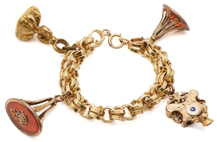 Ladies' Vintage 14K Charm Bracelet w/ 5 Fobs
